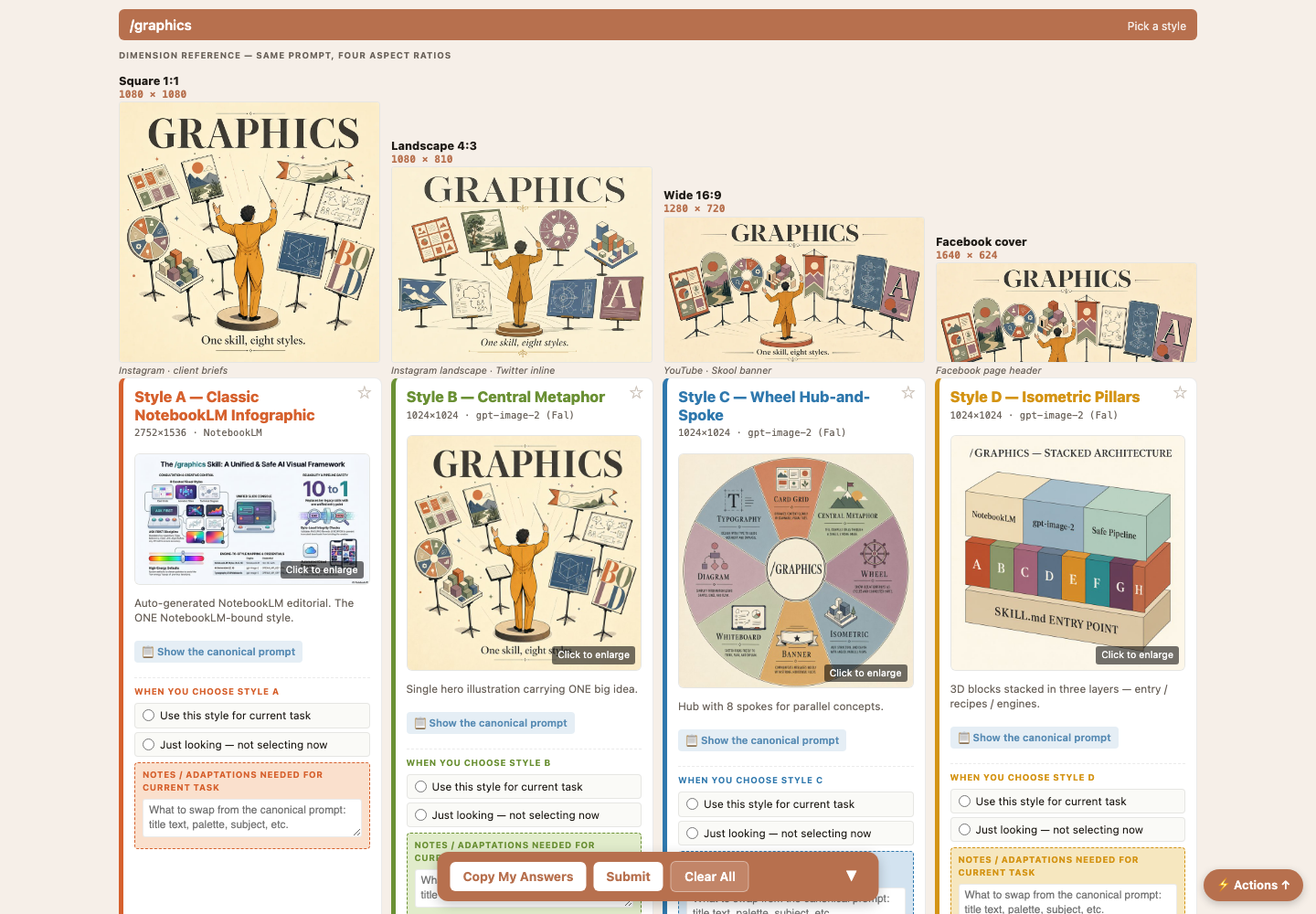 Graphics output — the eight-style example picker
