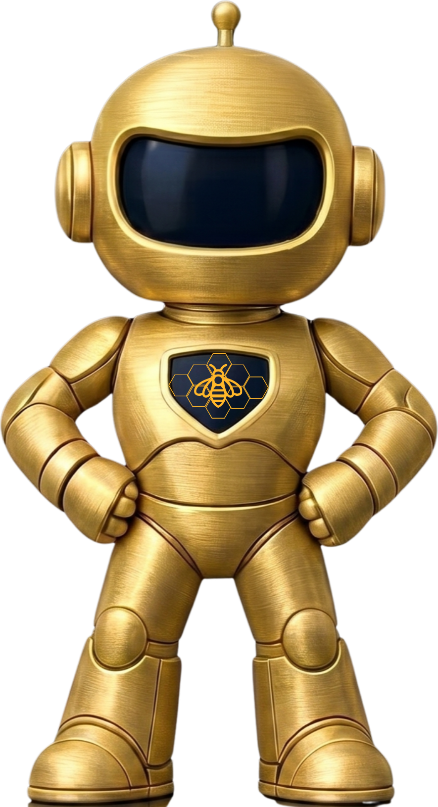 The IncredAgents bee bot — gold robot with the bee emblem on its chest